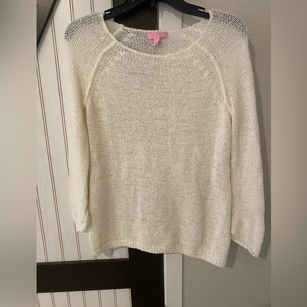 Lilly Pulitzer White Pullover Crochet Style Sweater Womens Beachy Boho XSmall